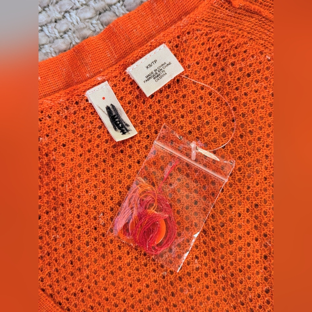 Anthropologie Moth Colorblock Pointelle Cardigan in Orange & Pink Size XS *READ* - Picture 5 of 14